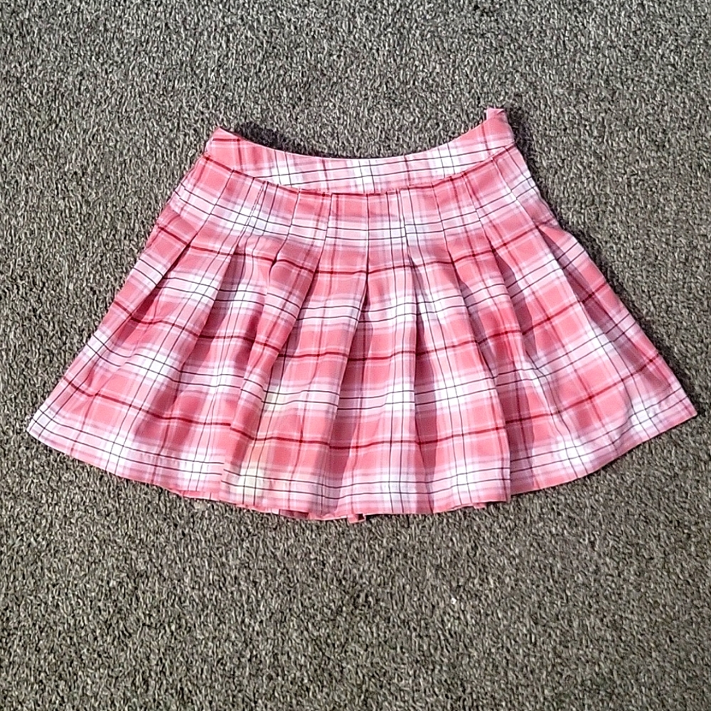 Pink plaid skirt
